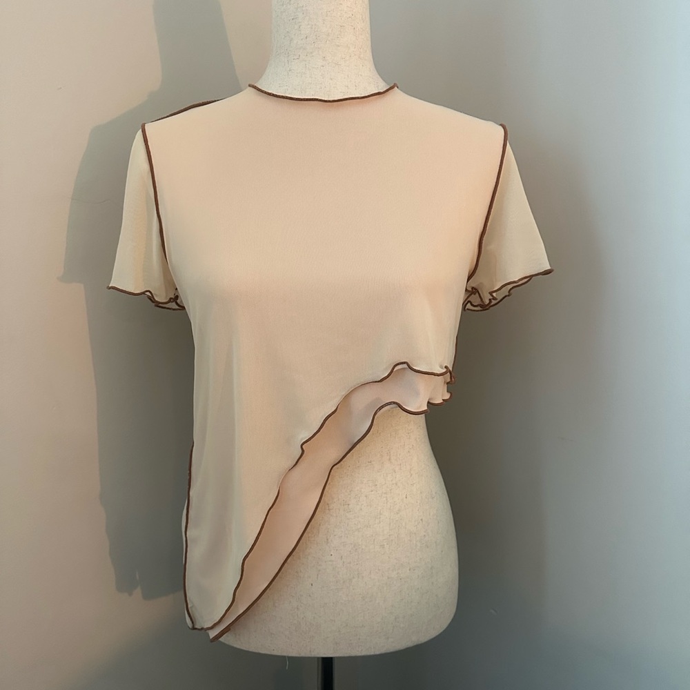 Princess Polly Cream Asymmetrical Ruffle-Trim Crop Top